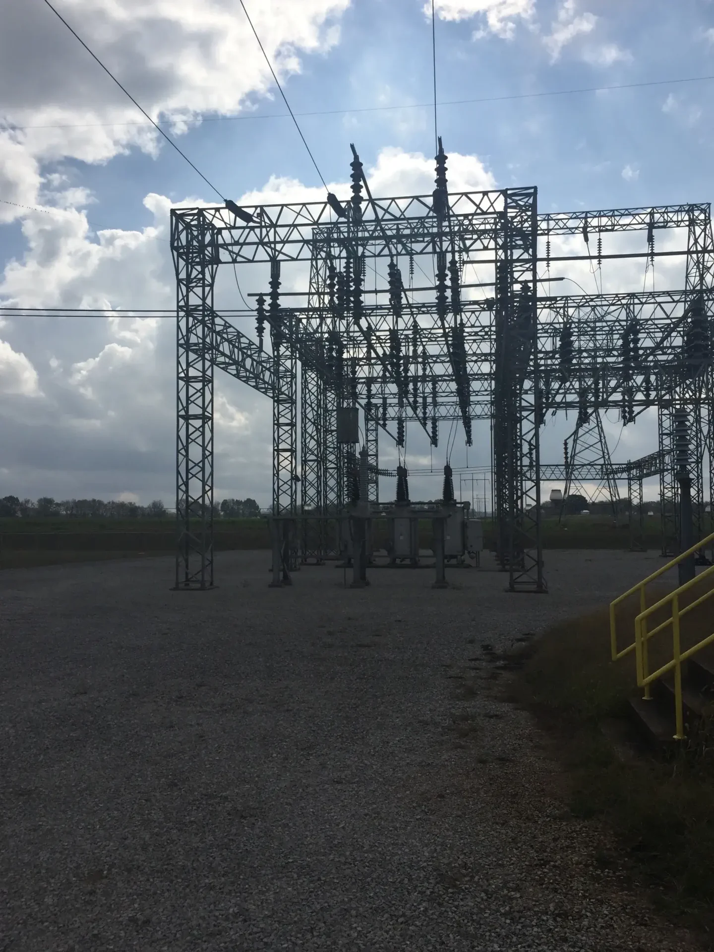 Electric wires on a pole in electric grid